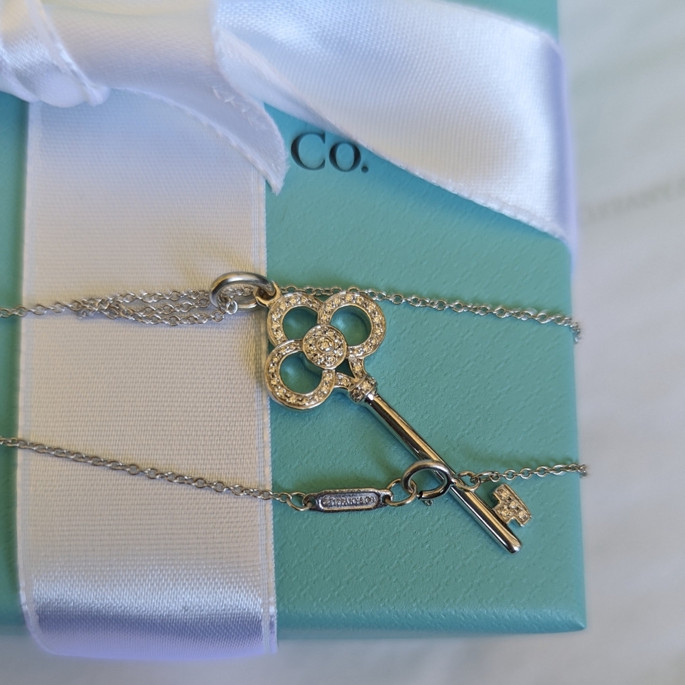 Tiffany & Co. Keys Crown Key Diamond Pendant with 16" Necklace (AU 750)